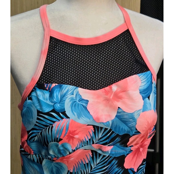 ZeroXposur Sz XXL Ladies Swim Tankini Floral Melon Blue Tropical - Picture 2 of 8